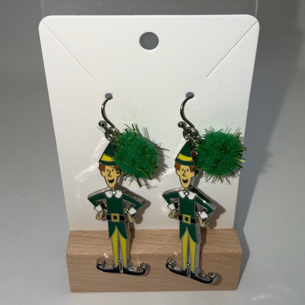 Christmas Elf Dangle Earrings Holiday Pom Pom Festive Jewelry Cute Seasonal